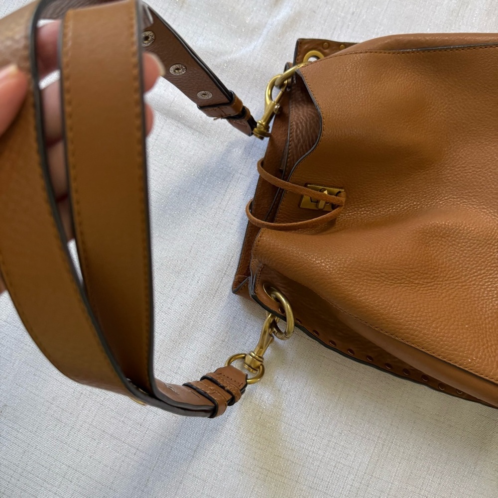 Rebecca Minkoff Darren Leather Hobo Shoulder Crossbody Bag Caramello Brown - Picture 10 of 14